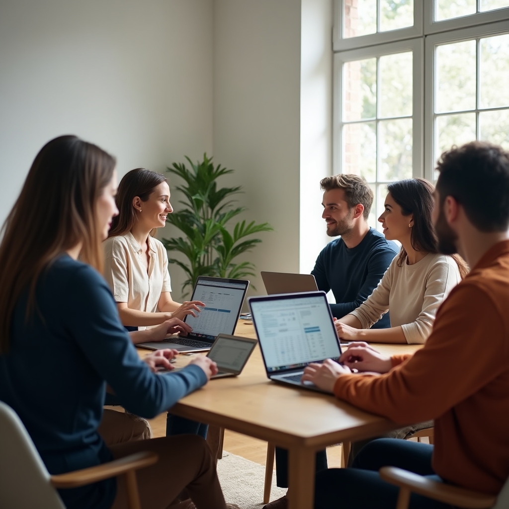Grup de proprietari de magazine online în timpul unei sesiuni de mentorat online