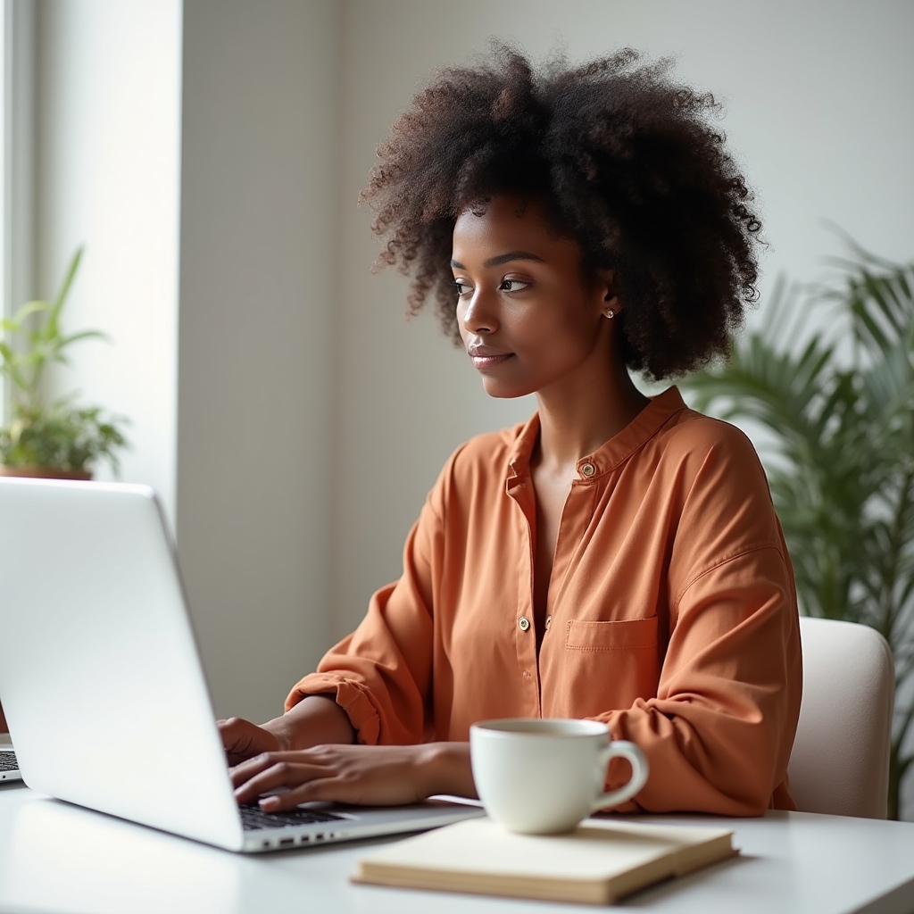 Formular de solicitare informații completat pe un laptop, alături de o ceașcă de cafea